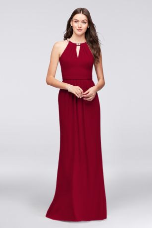 Crepe Halter Bridesmaid Dress with ...